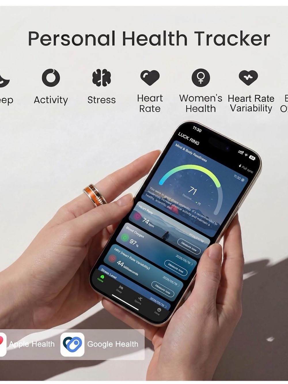 Smart LED Fitness Ring with Wood Accent - Black and Brown - Picture 4 of 7